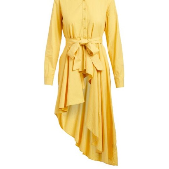 NWT 100% cotton Mustard yellow Belted Asymmetric Ruffle bottom Tunic button up … - Picture 2 of 9